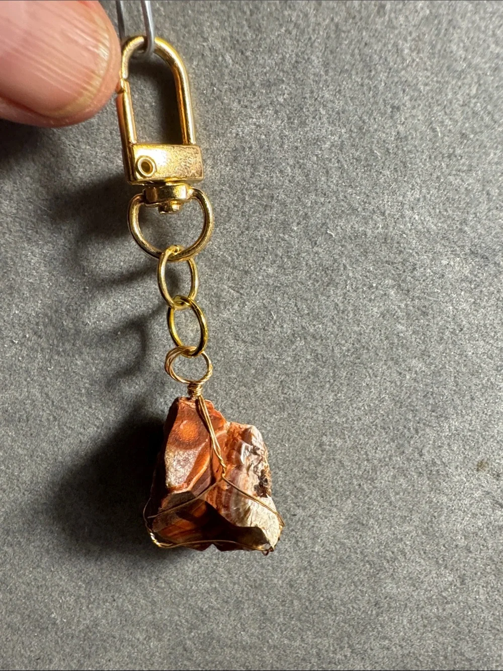 Gold-Tone Raw carnelian Wrapped in Gold Tone Wire Charm Keychain